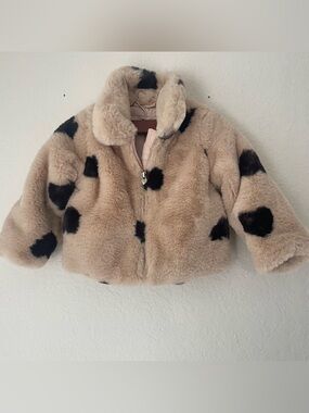 H&M Beige Faux Fur Jacket with Dark Brown Spots